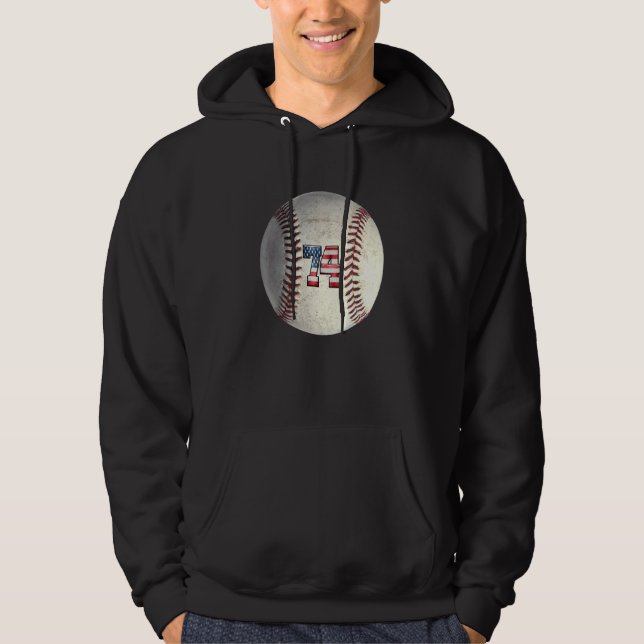 American USA Flag With Retro 74 Baseball Number 74 Hoodie (Framsida)