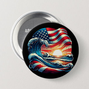 American USA flagga Beach Wave Sunset Patriotic Ar Knapp