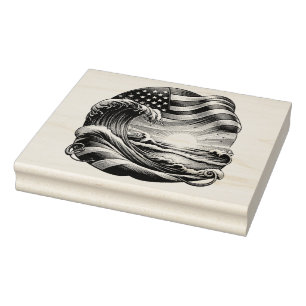 American USA flagga Beach Wave Sunset Patriotic Ar Stämpel