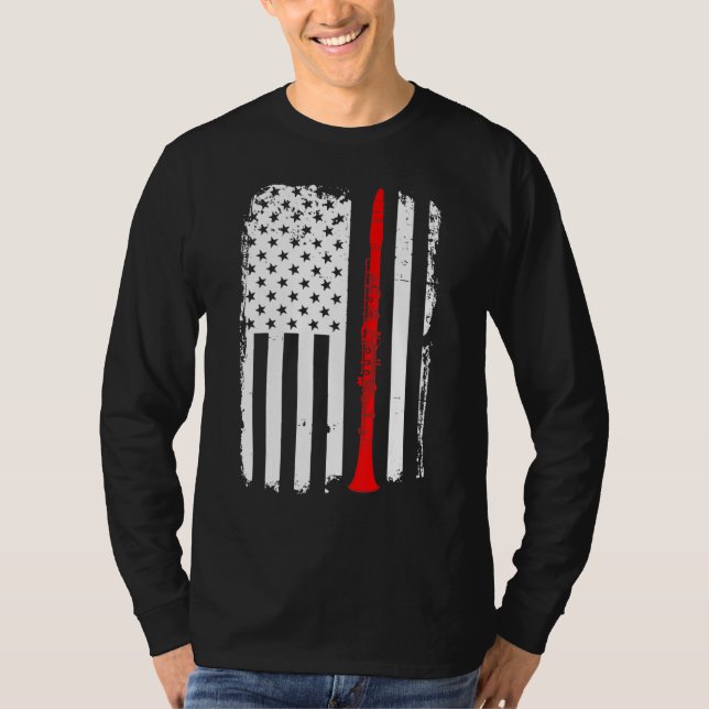 American USA flagga Clarinet Player Musician Clari T Shirt (Framsida)