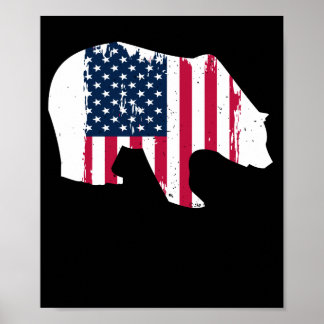 American USA flagga Grizzly Brown Bear Hunter Poster