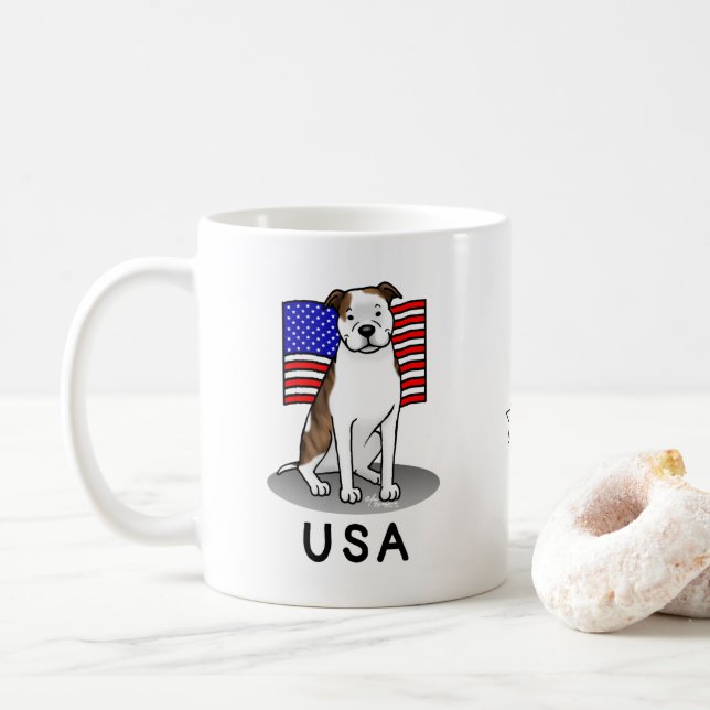 American USA flagga Pit Bull (lt brindle white 3) Kaffemugg (Med munk)