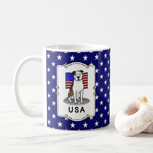 American USA flagga Pit Bull (lt brindle white 3) Två-Tonad Mugg (Med munk)