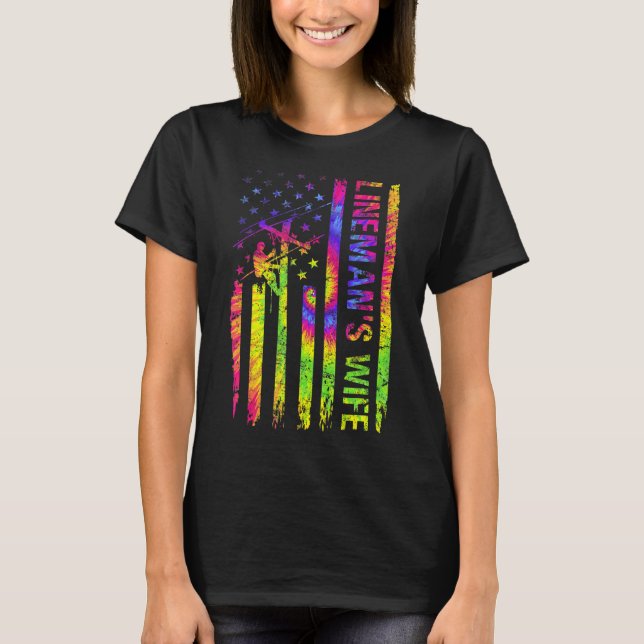 American USA flagga Rad Lineman's Maka Electric Ca T Shirt (Framsida)