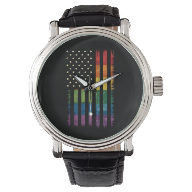 American USA flagga Rainbow Pride Gay Lesbisk LGBT Armbandsur (Framsida)