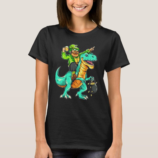 American USA Irish Flag St Patricks Day And T-Rex T Shirt (Framsida)