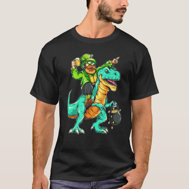 American USA Irish Flag St Patricks Day And T-Rex T Shirt (Framsida)