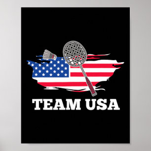 American USA Team Shuttle Racket Badminton Player Poster