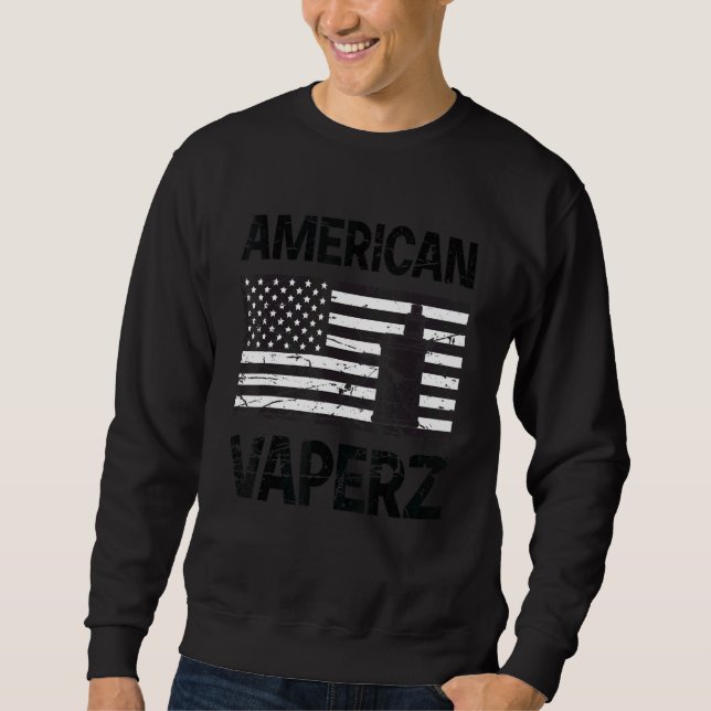 American Vaperz American Flagga med Vape Device Lång Ärmad Tröja (Framsida)
