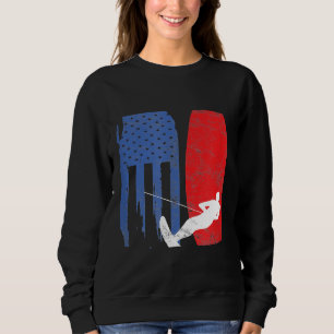 American Vatten Skiing Flagga Wakeboard Skier Spor T Shirt