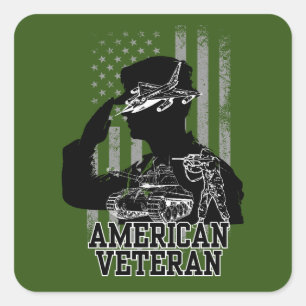 American Veteran Fyrkantigt Klistermärke