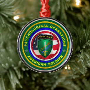 American Veteran Red White American Soldier Psych Julgransprydnad Metall