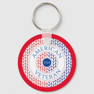 AMERICAN VETERAN Round Metall Keychain / Red Nyckelring