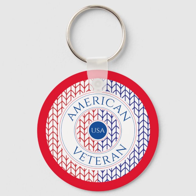 AMERICAN VETERAN Round Metall Keychain / Red Nyckelring (Framsida)