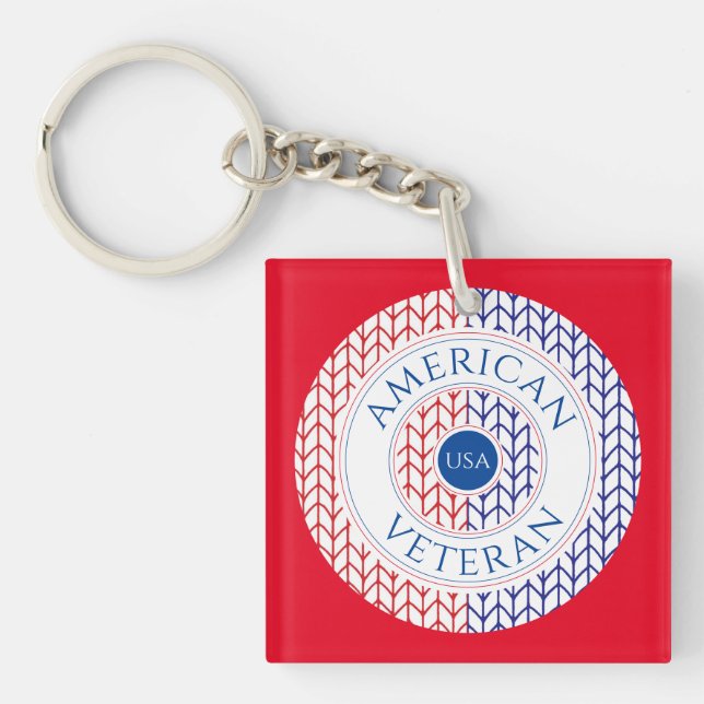 AMERICAN VETERAN Square Acrylic Keychain / Red (Framsidan)