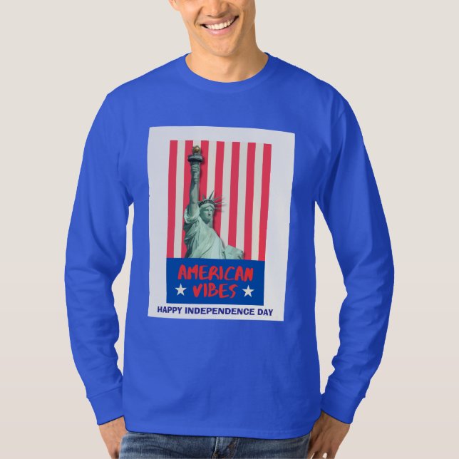 "American Vibes" Statue Liberty Red Rand Anpassnin T Shirt (Framsida)