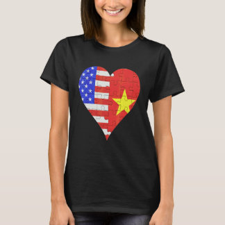 American Vietnamese Flagga Heart T Shirt