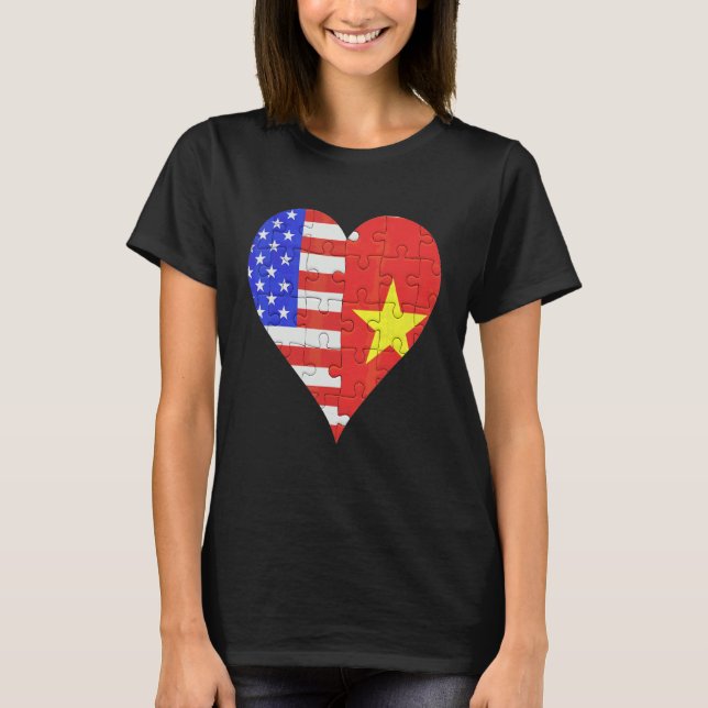 American Vietnamese Flagga Heart T Shirt (Framsida)