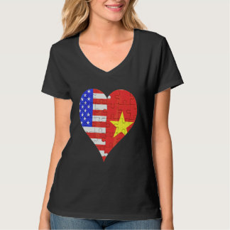 American Vietnamese Flagga Heart T Shirt