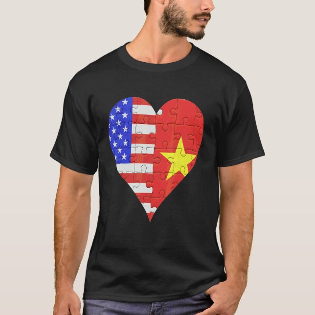 American Vietnamese Flagga Heart T Shirt (Framsida)