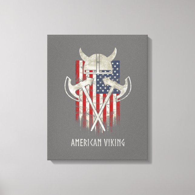 American Viking. Flagga, Distress, Helmet, Ax Canvastryck (Framsida)