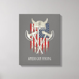 American Viking. Flagga, Distress, Helmet, Ax Canvastryck