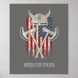 American Viking. Flagga, Distress, Helmet, Ax Poster