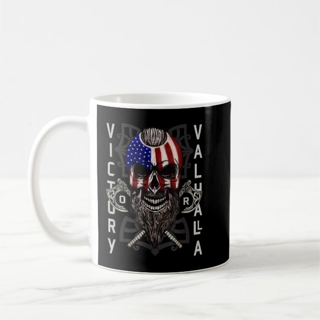 American Viking Victory Valhalla Ax & Skull Flagga Kaffemugg (Vänster)