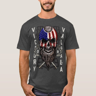 American Viking Victory Valhalla Ax Skull Flagga T Shirt