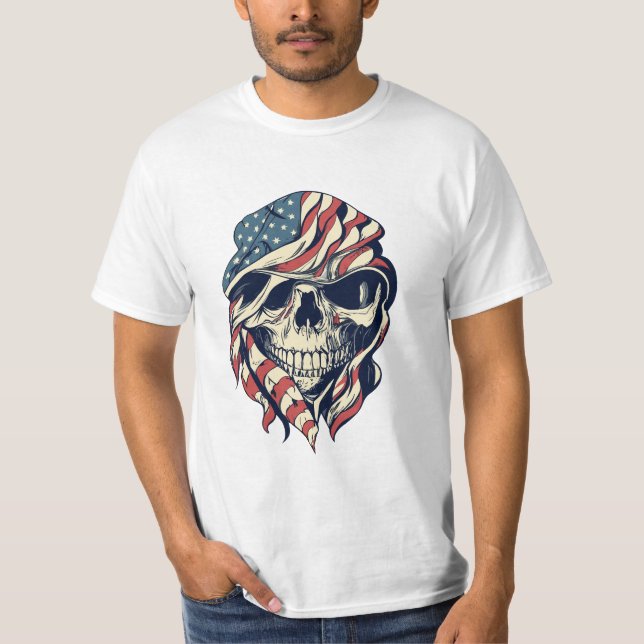 American Warrior Graphic Skull Militär Manar T Shirt (Framsida)