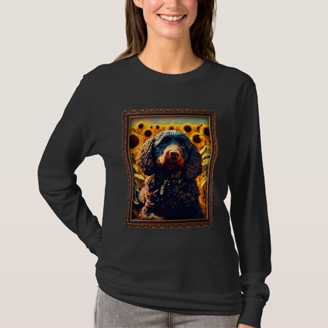 American Water Spaniel Painting Sunflower Flower M T Shirt (Framsida)