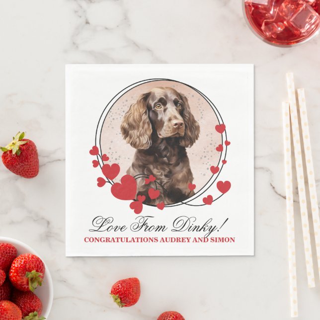 American Water Spaniel Röd Hjärtbröllop Hund Foto Pappersservett (Insitu)