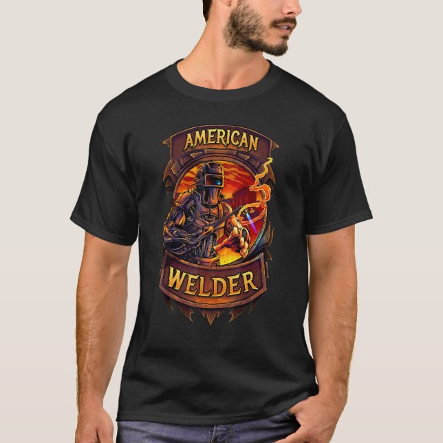 American Welder Cyborg med en oxy Cutter T Shirt (Framsida)