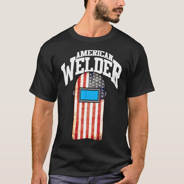 American Welder US Flagga Welding Huva Gift Bq13f T Shirt (Framsida)