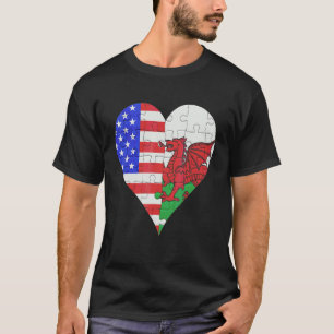 American Welsh Flagga Heart T Shirt