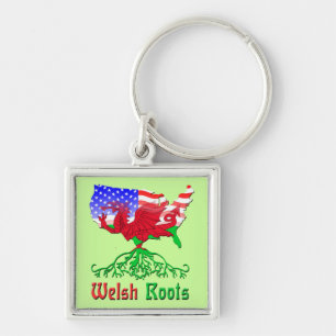 American Welsh Roots Keychain Fyrkantig Silverfärgad Nyckelring