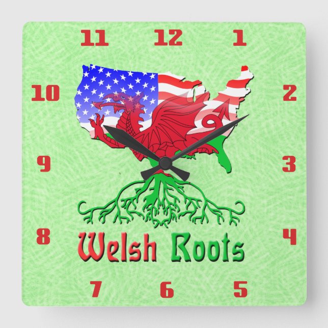 American Welsh Roots Square Wall Clock Fyrkantig Klocka (Framsida)