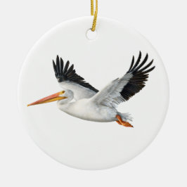 American White Pelican in Flight Ceramic Ornament
