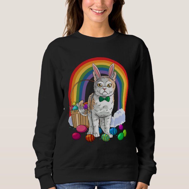 American Wirehair Cat Easter Eggs Bunny T Shirt (Framsida)