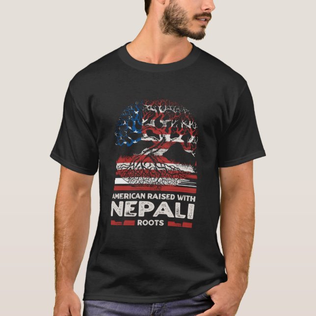 American with Nepali Roots Patriotic Nepal Patriot T Shirt (Framsida)