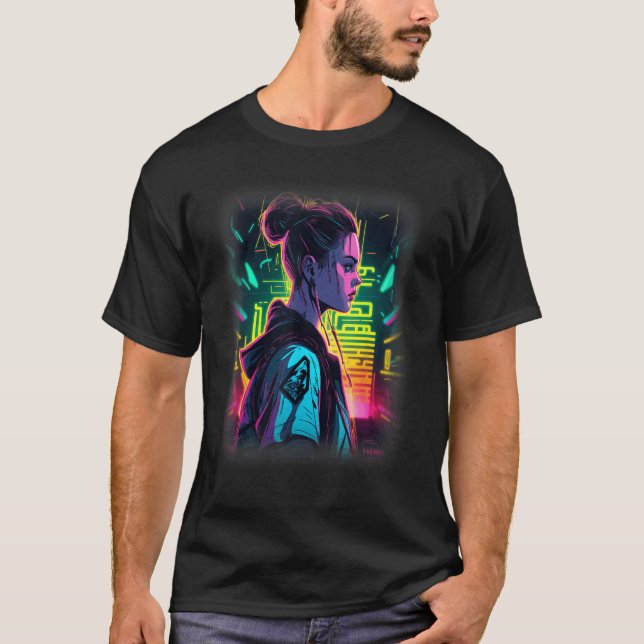 American Woman Aesthetics Cool Rave Techno Girl Re T Shirt (Framsida)