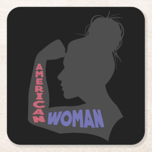 American Woman mörk grått Underlägg Papper Kvadrat