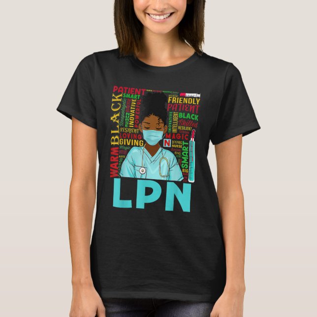 American Women Black LPN Nurse Black Histo T Shirt (Framsida)