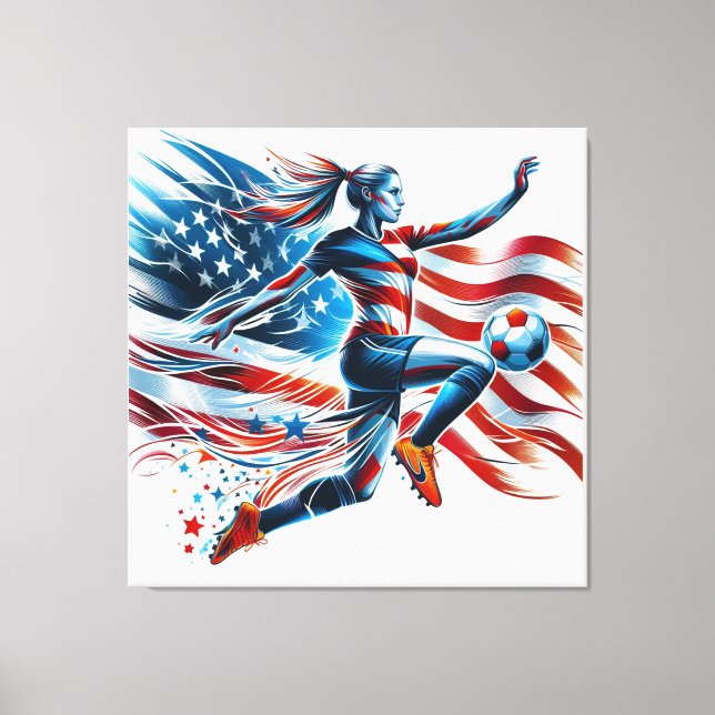 American Women's fotboll. Sträckat Kanvastryck (Framsida)