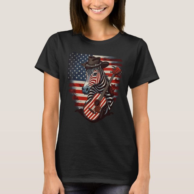 American Zebra Guitar USA County Music T Shirt (Framsida)