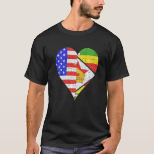 American Zimbabwe Flagga Heart T Shirt