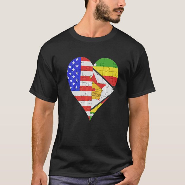American Zimbabwe Flagga Heart T Shirt (Framsida)