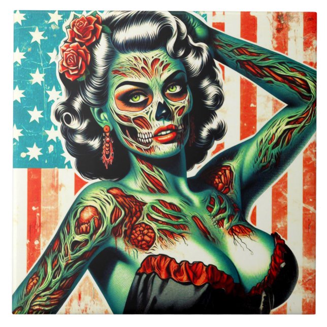 American Zombie Pin-up Kakelplatta (Framsidan)