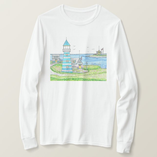 Americana 2 Lighthouse Långärmad Tshirt T Shirt (Design framsida)