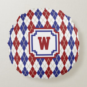 Americana Argyle Round Pillow Rund Kudde